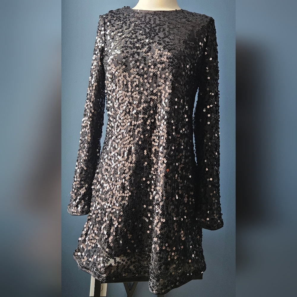 H&M Black Sequin Long Sleeve Dress
